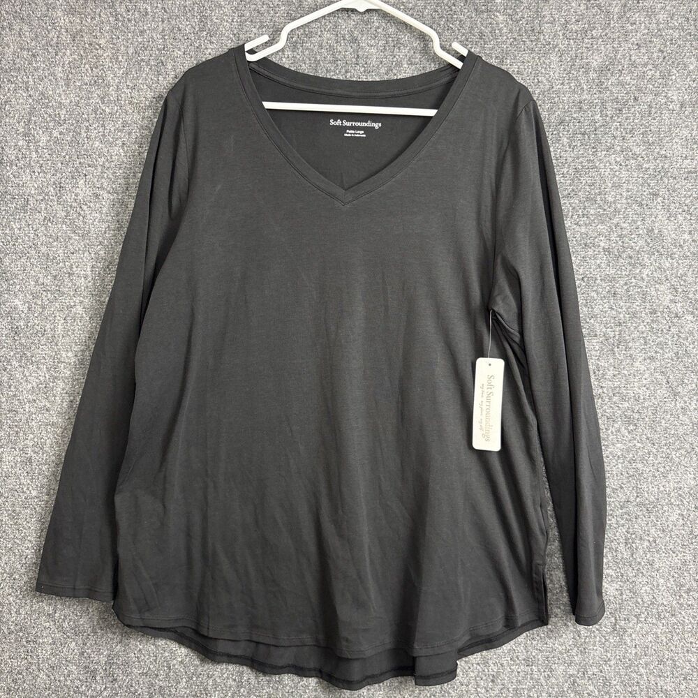 Soft Surroundings Isabel Pima Top Blouse  Womens Size LP Black Tunic